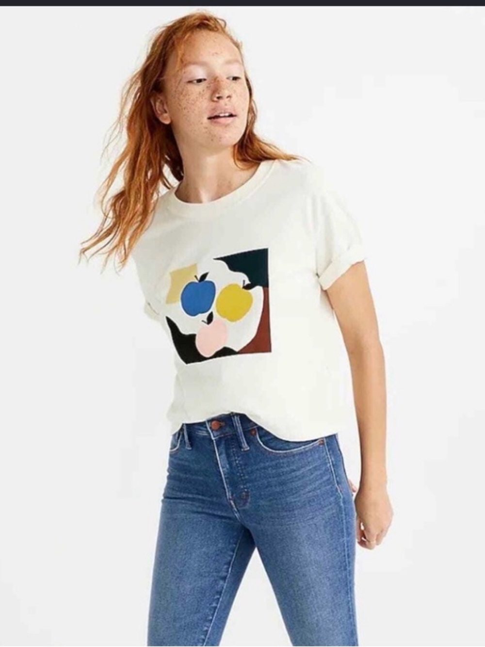Anthropologie Cream Graphic Fruit Tee